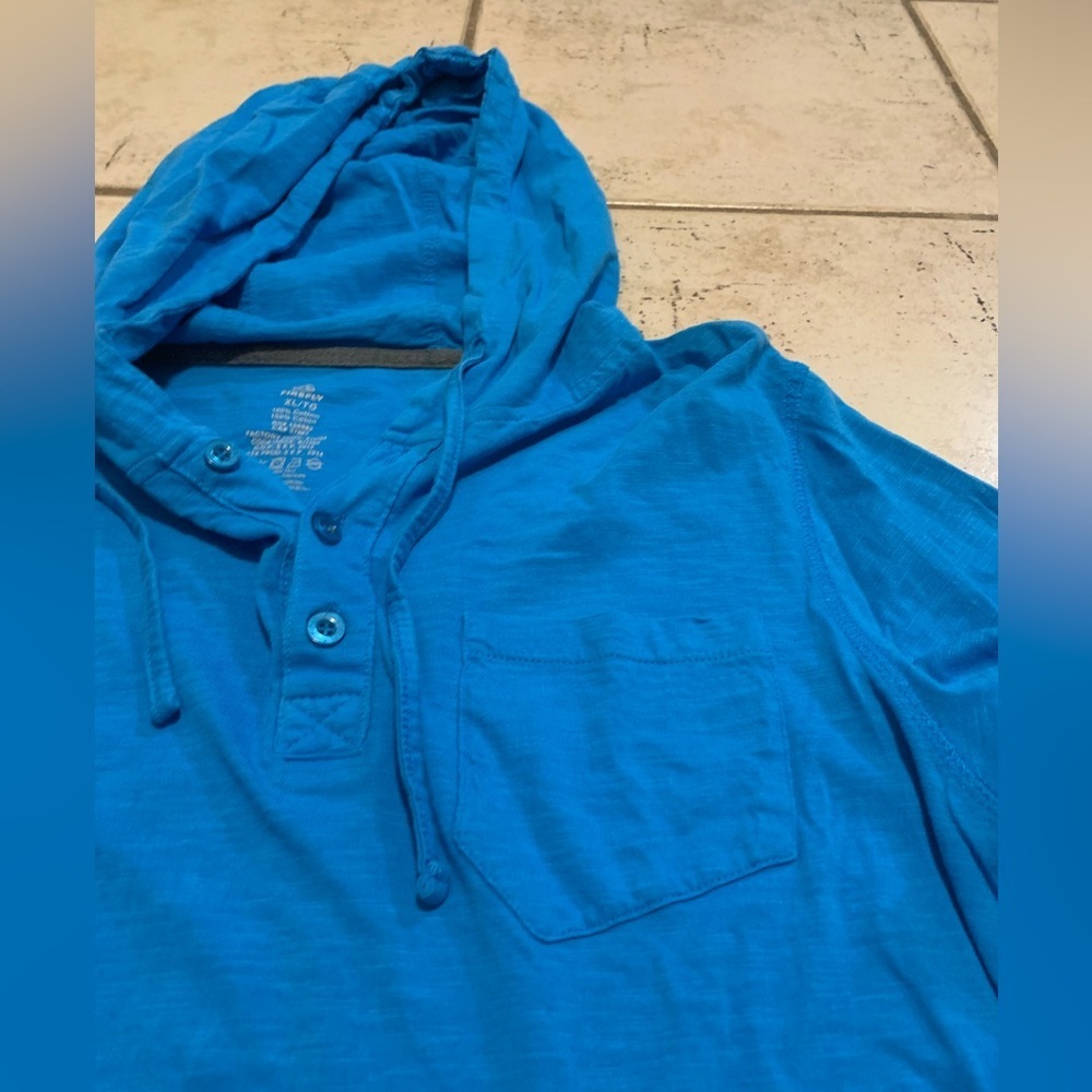 Firefly Men's Blue 100% Cotton Hooded Henley Long Sleeve Shirt - XL - Picture 4 of 7